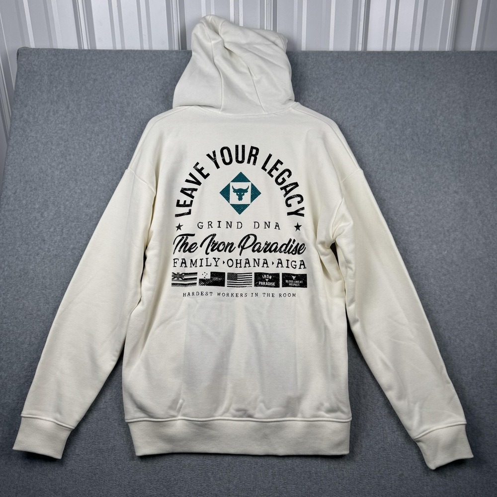 Under Armour Project Rock Hoodie Mens Medium Cream Full Zip Iron Paradise NEW